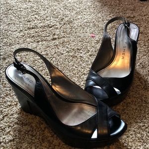 Black Sling back wedges
